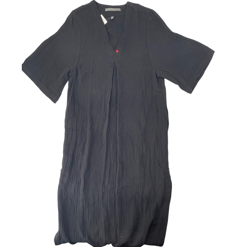 Ocean+Main Dress S/M Black Good Gauze Short Sleeve V-Neck Midi Made in USA
